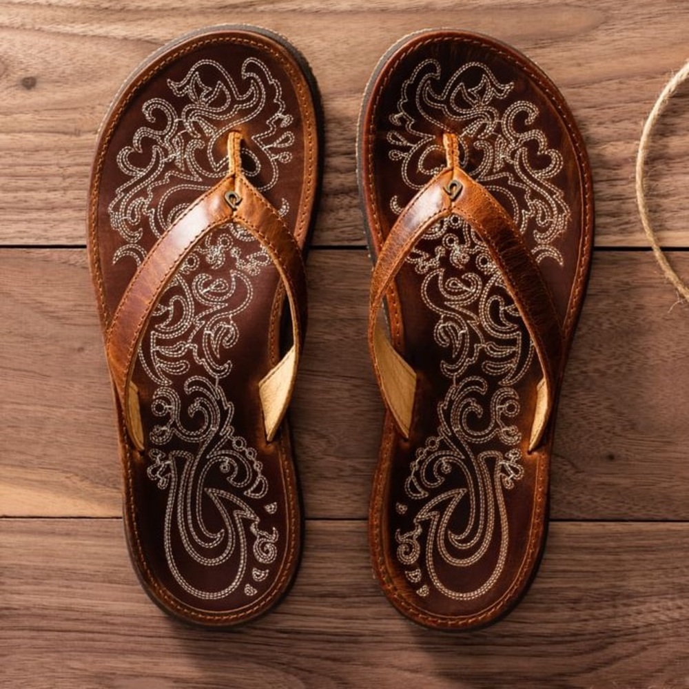 OluKai Paniolo Leather Strap and Footbed Brown Flip Flops Sandals Women’s 8 - Picture 13 of 15